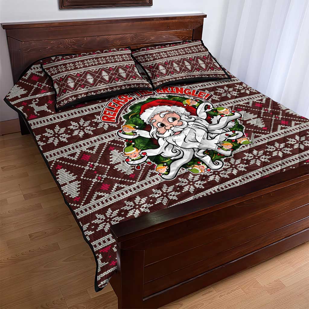 Funny Santa Claus Release The Kringle Christmas Quilt Bed Set Xmas Holiday Patterns - Wonder Print Shop
