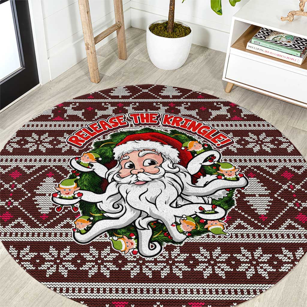 Funny Santa Claus Release The Kringle Christmas Round Carpet Xmas Holiday Patterns - Wonder Print Shop