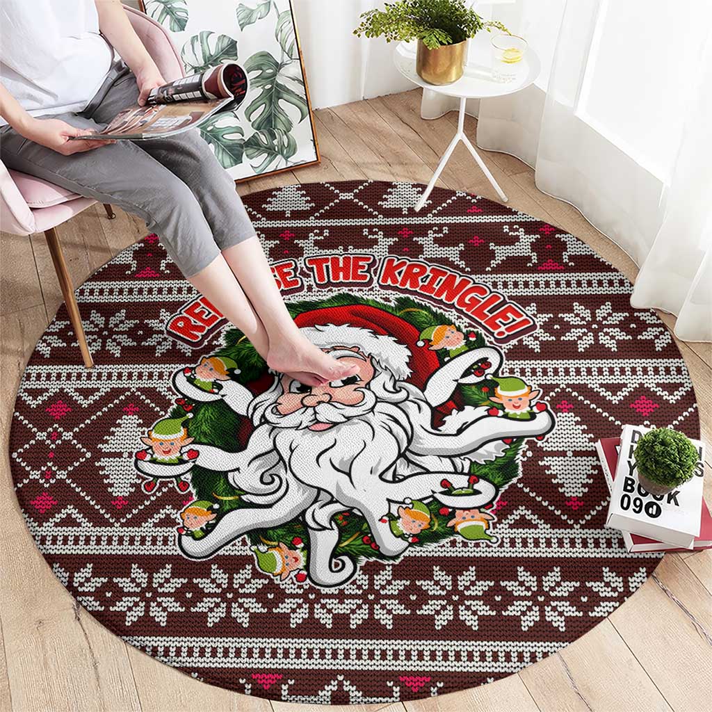 Funny Santa Claus Release The Kringle Christmas Round Carpet Xmas Holiday Patterns - Wonder Print Shop