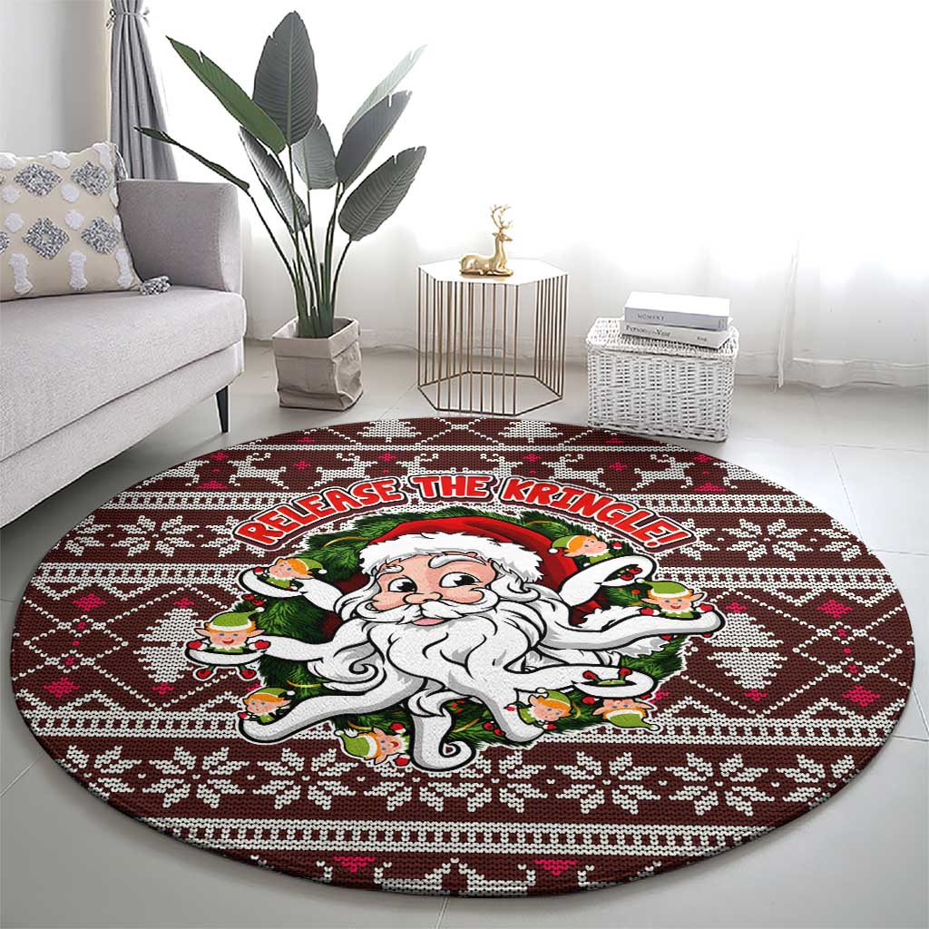 Funny Santa Claus Release The Kringle Christmas Round Carpet Xmas Holiday Patterns - Wonder Print Shop