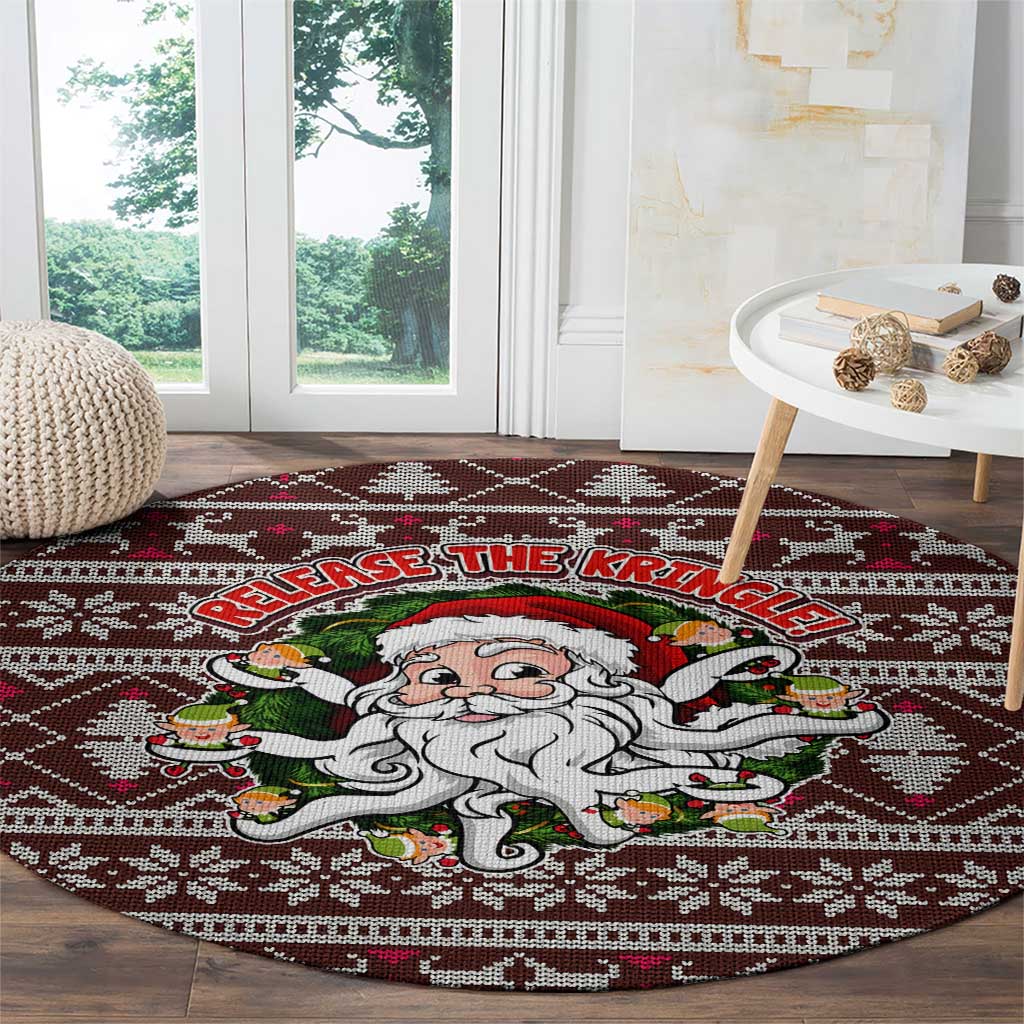 Funny Santa Claus Release The Kringle Christmas Round Carpet Xmas Holiday Patterns - Wonder Print Shop