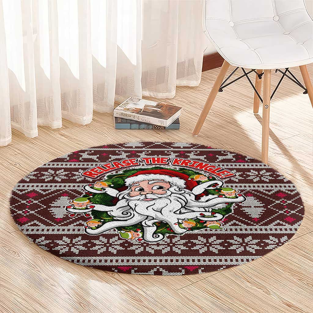 Funny Santa Claus Release The Kringle Christmas Round Carpet Xmas Holiday Patterns - Wonder Print Shop