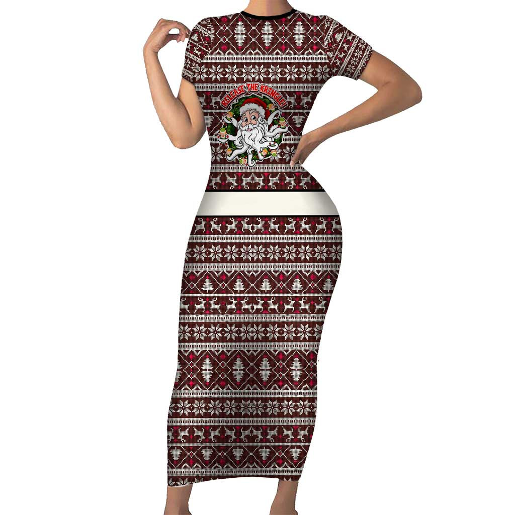 Funny Santa Claus Release The Kringle Christmas Short Sleeve Bodycon Dress Xmas Holiday Patterns - Wonder Print Shop