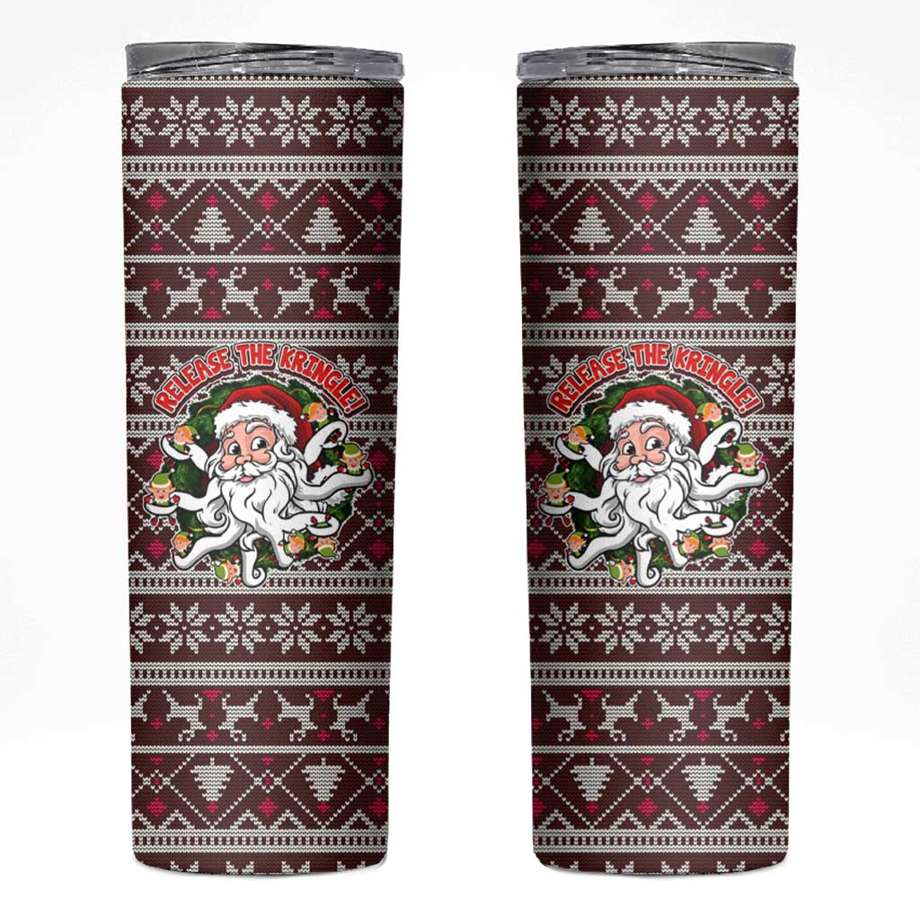 Funny Santa Claus Release The Kringle Christmas Skinny Tumbler Xmas Holiday Patterns - Wonder Print Shop