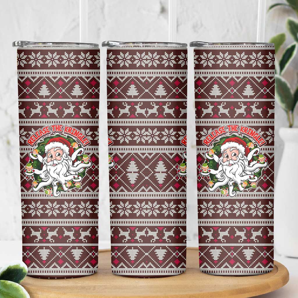 Funny Santa Claus Release The Kringle Christmas Skinny Tumbler Xmas Holiday Patterns - Wonder Print Shop