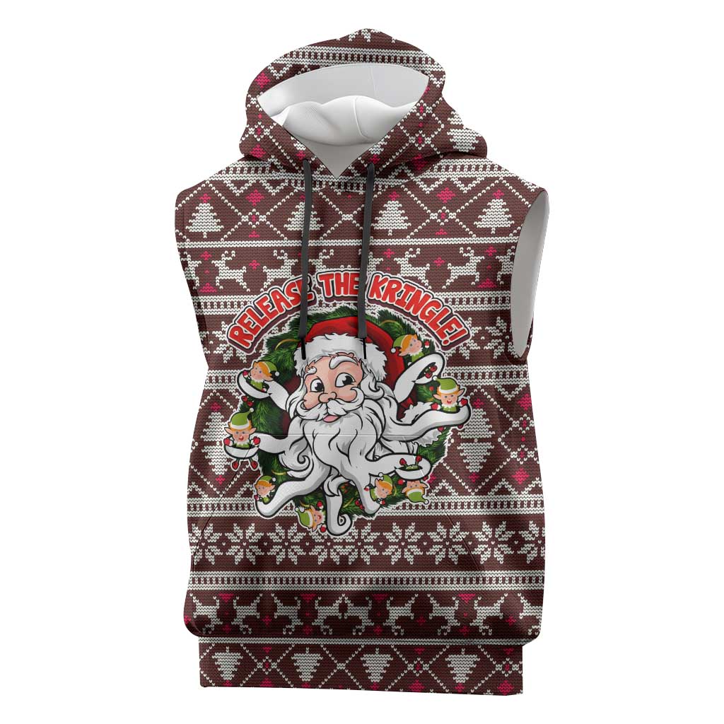 Funny Santa Claus Release The Kringle Christmas Sleeveless Hoodie Xmas Holiday Patterns - Wonder Print Shop