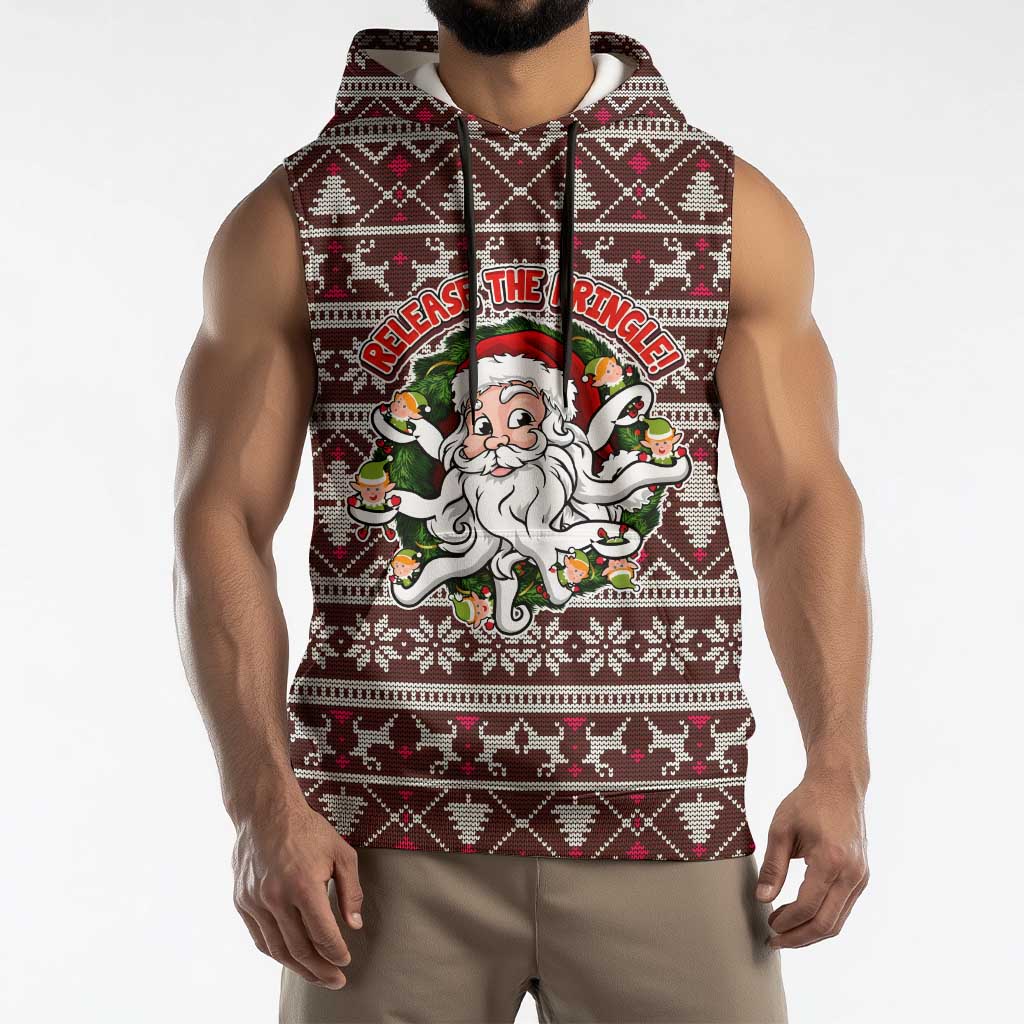 Funny Santa Claus Release The Kringle Christmas Sleeveless Hoodie Xmas Holiday Patterns - Wonder Print Shop