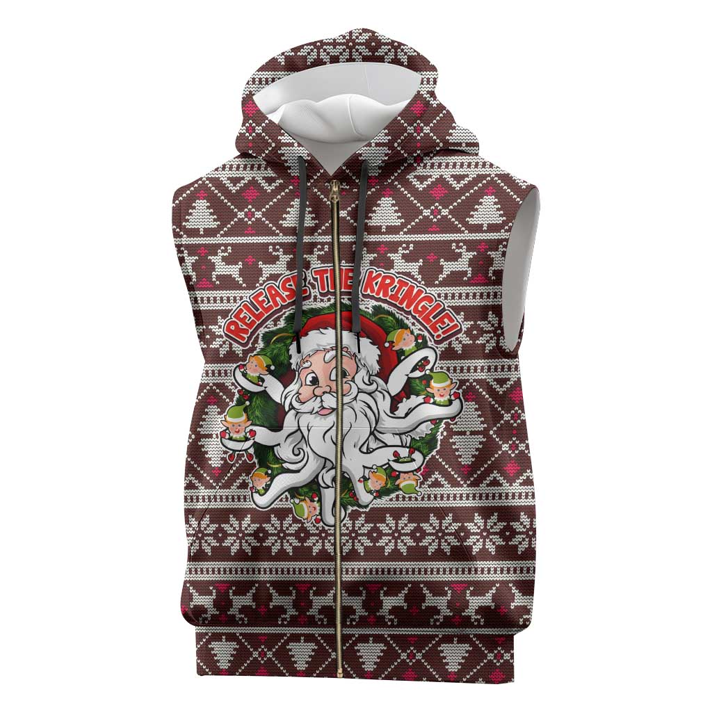 Funny Santa Claus Release The Kringle Christmas Sleeveless Zip Hoodie Xmas Holiday Patterns - Wonder Print Shop