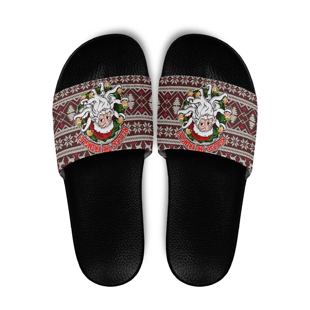 Funny Santa Claus Release The Kringle Christmas Slide Sandals Xmas Holiday Patterns - Wonder Print Shop