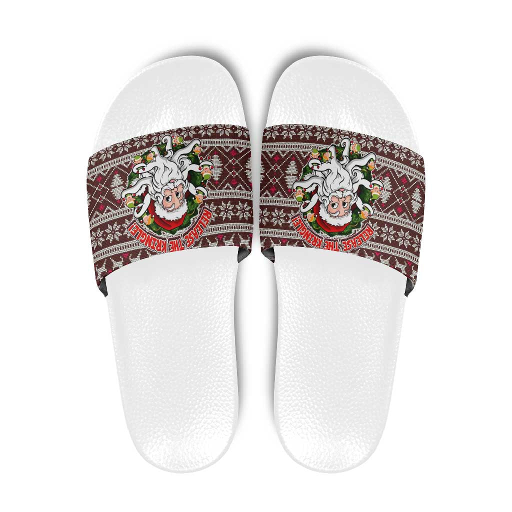 Funny Santa Claus Release The Kringle Christmas Slide Sandals Xmas Holiday Patterns - Wonder Print Shop