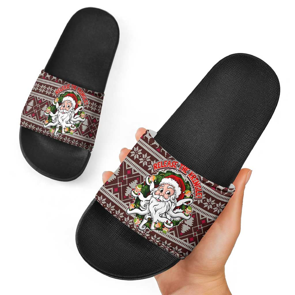 Funny Santa Claus Release The Kringle Christmas Slide Sandals Xmas Holiday Patterns - Wonder Print Shop