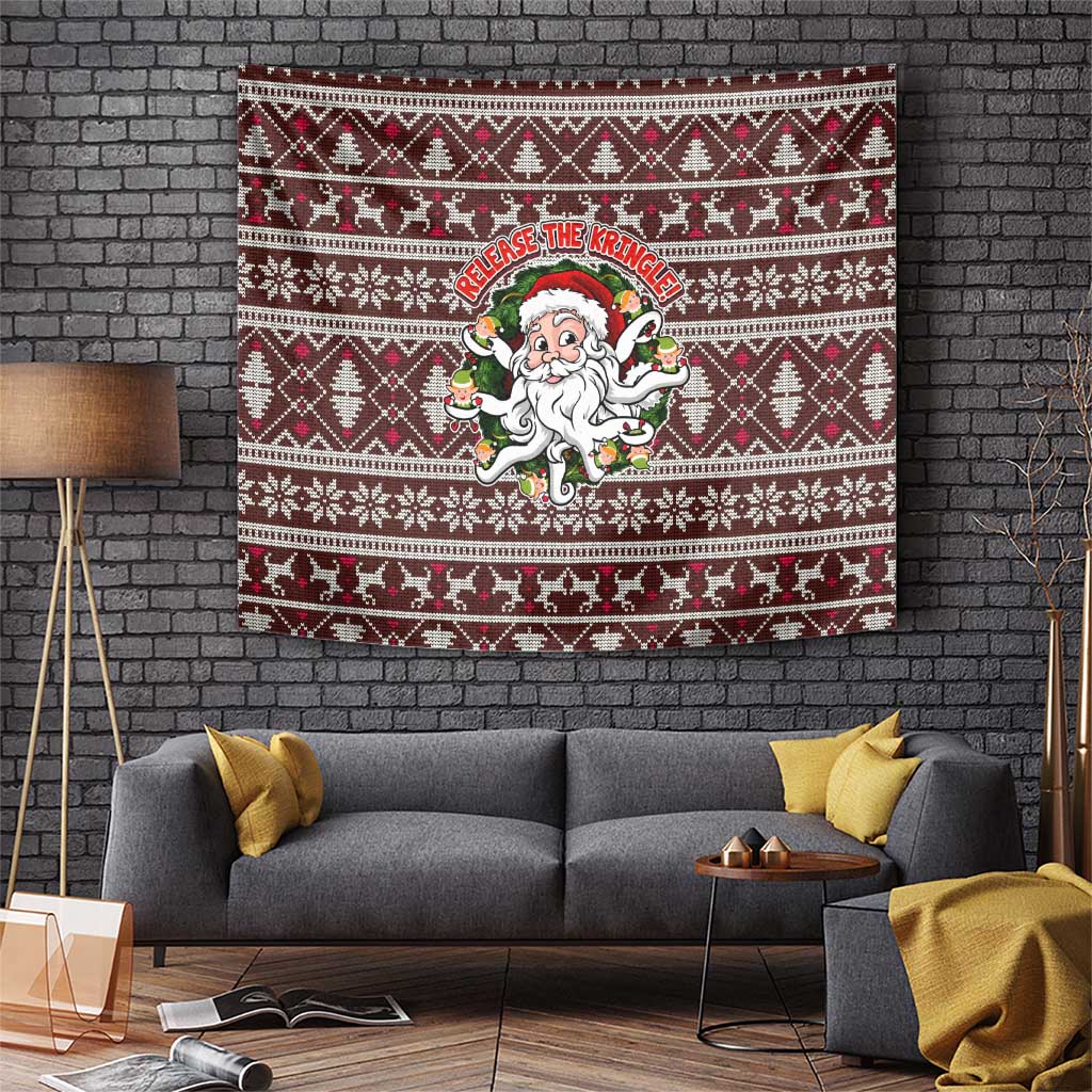 Funny Santa Claus Release The Kringle Christmas Tapestry Xmas Holiday Patterns - Wonder Print Shop
