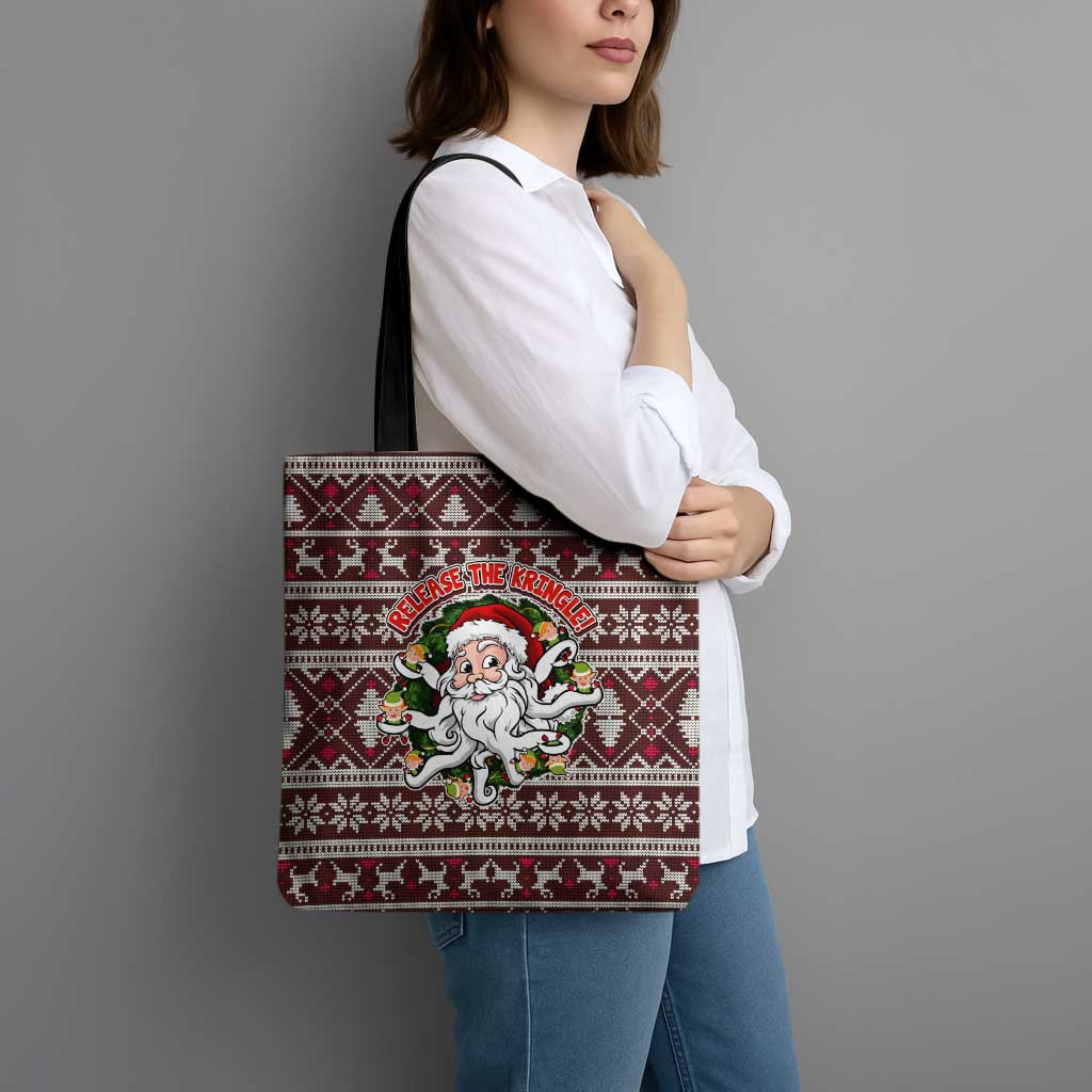 Funny Santa Claus Release The Kringle Christmas Tote Bag Xmas Holiday Patterns - Wonder Print Shop