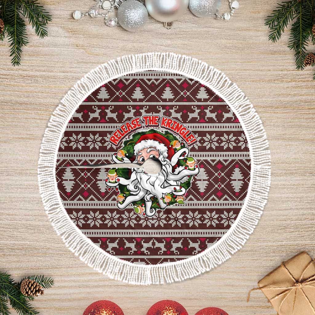 Funny Santa Claus Release The Kringle Christmas Tree Skirt Xmas Holiday Patterns - Wonder Print Shop