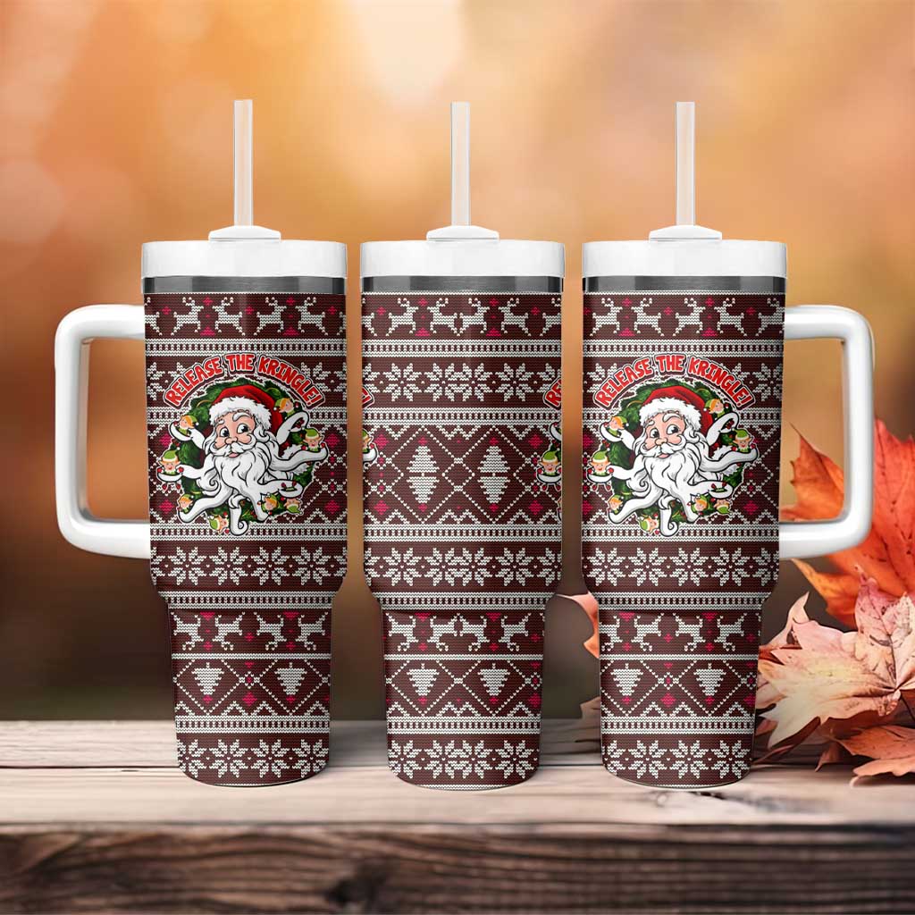 Funny Santa Claus Release The Kringle Christmas Tumbler With Handle Xmas Holiday Patterns - Wonder Print Shop