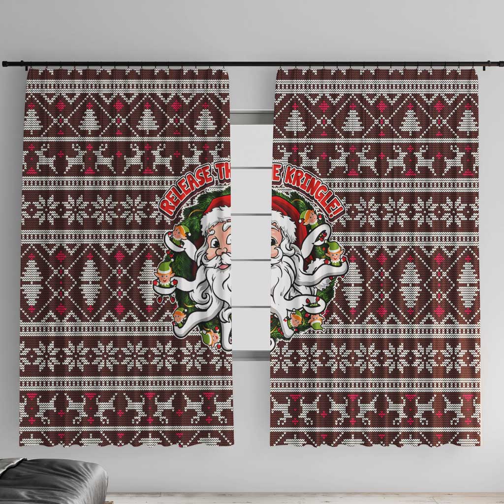 Funny Santa Claus Release The Kringle Christmas Window Curtain Xmas Holiday Patterns - Wonder Print Shop