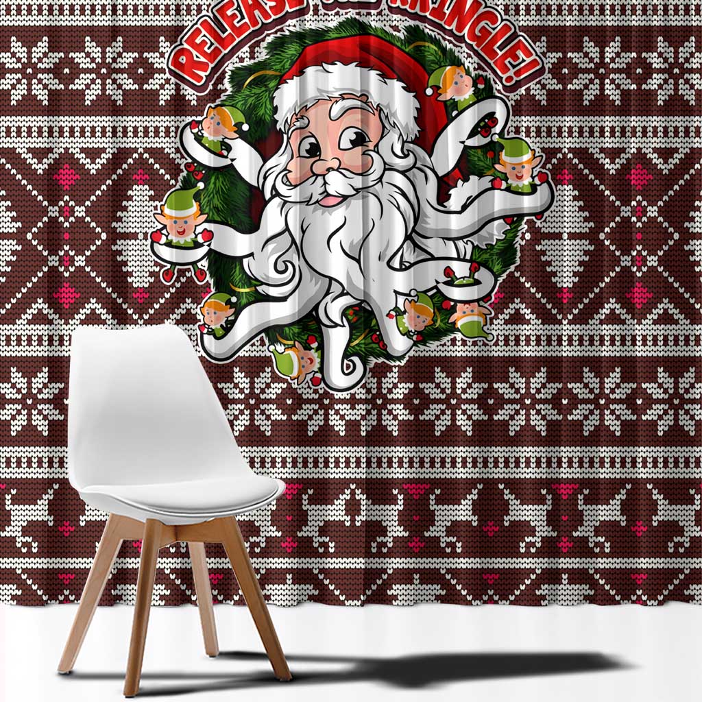 Funny Santa Claus Release The Kringle Christmas Window Curtain Xmas Holiday Patterns - Wonder Print Shop