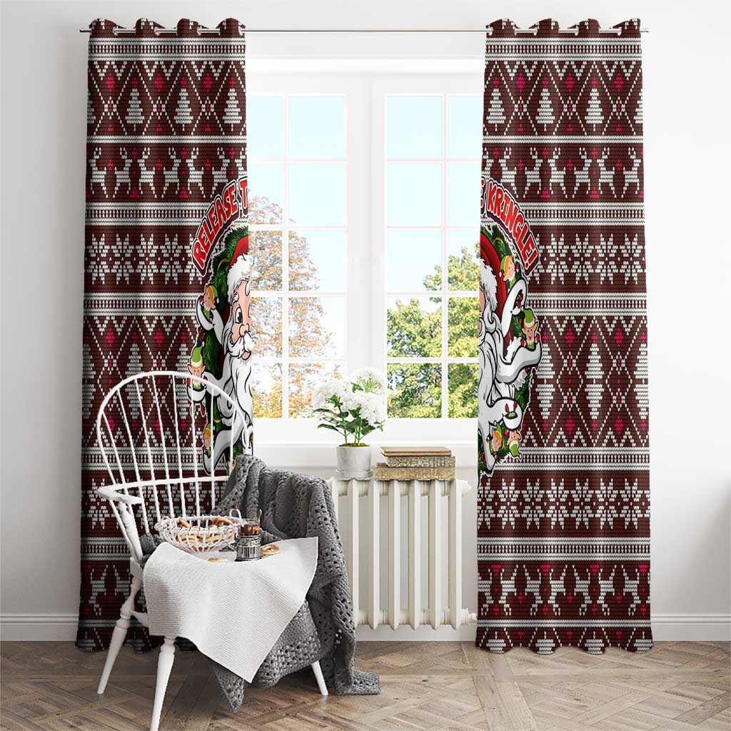 Funny Santa Claus Release The Kringle Christmas Window Curtain Xmas Holiday Patterns - Wonder Print Shop