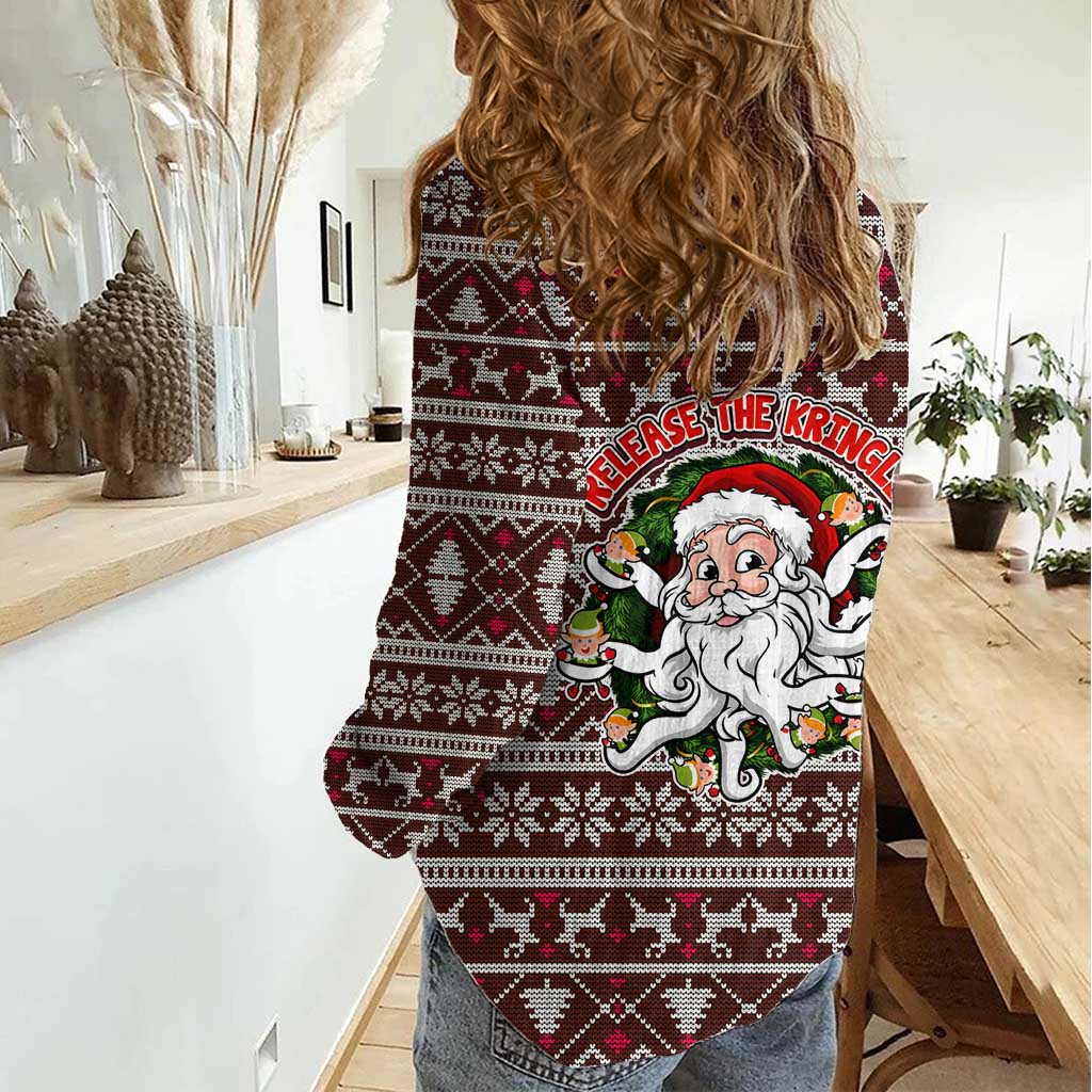 Funny Santa Claus Release The Kringle Christmas Women Casual Shirt Xmas Holiday Patterns - Wonder Print Shop