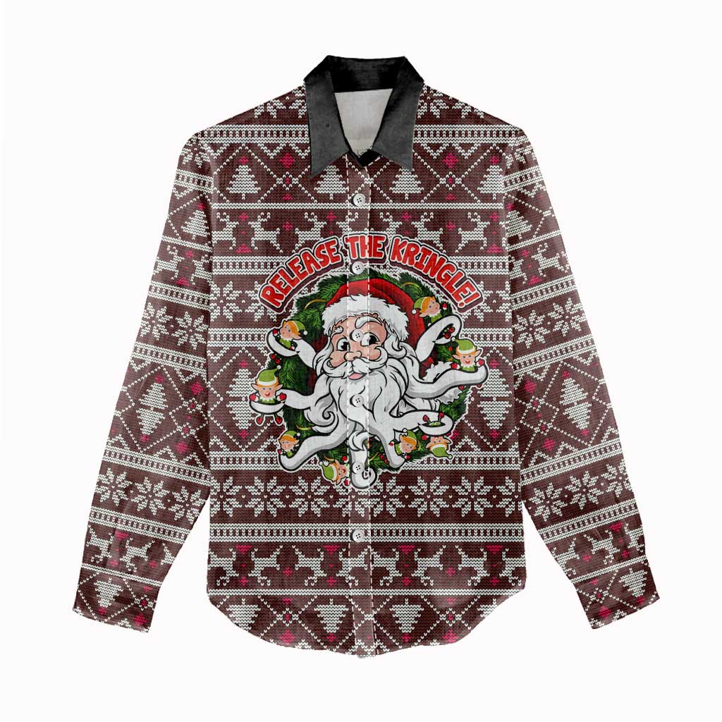 Funny Santa Claus Release The Kringle Christmas Women Casual Shirt Xmas Holiday Patterns - Wonder Print Shop