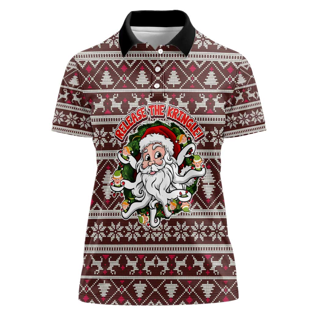 Funny Santa Claus Release The Kringle Christmas Women Polo Shirt Xmas Holiday Patterns - Wonder Print Shop