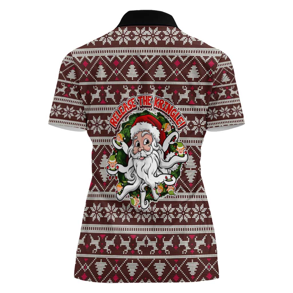 Funny Santa Claus Release The Kringle Christmas Women Polo Shirt Xmas Holiday Patterns - Wonder Print Shop