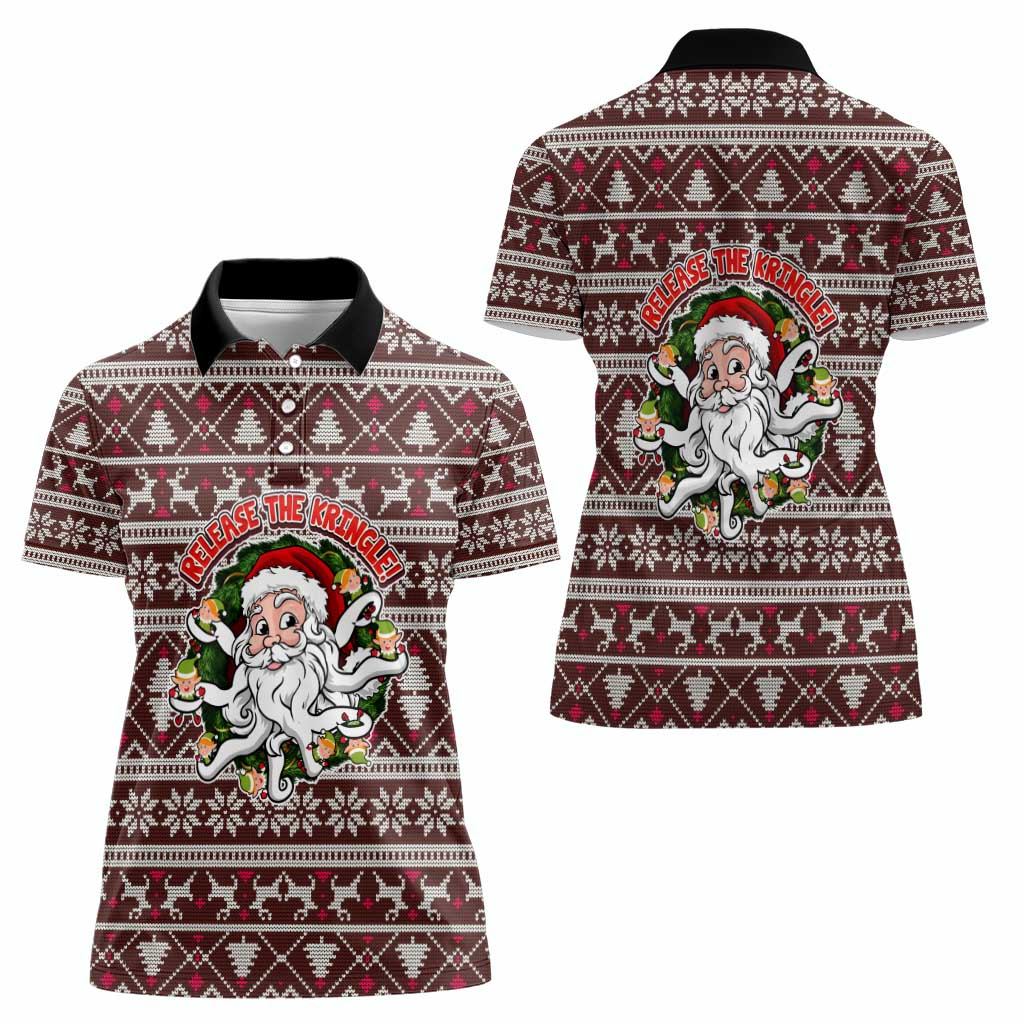 Funny Santa Claus Release The Kringle Christmas Women Polo Shirt Xmas Holiday Patterns - Wonder Print Shop