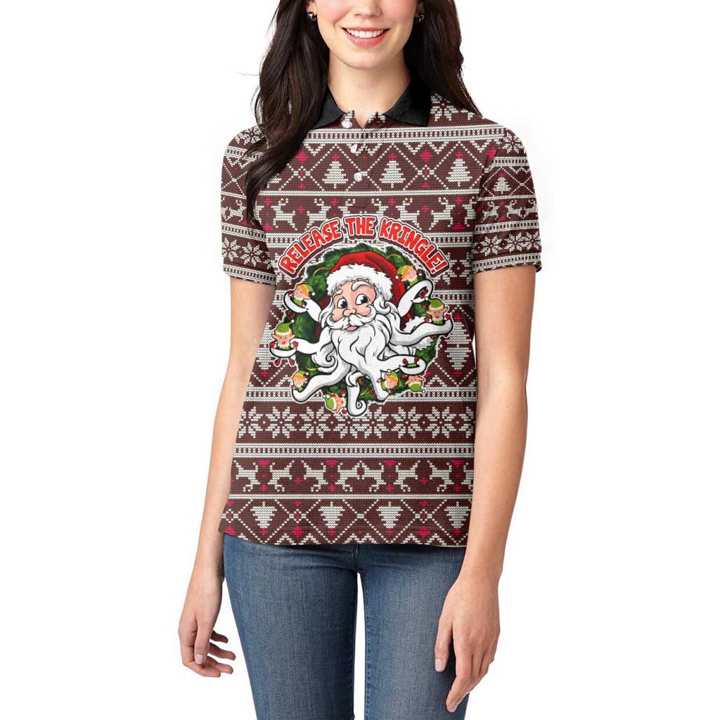 Funny Santa Claus Release The Kringle Christmas Women Polo Shirt Xmas Holiday Patterns - Wonder Print Shop