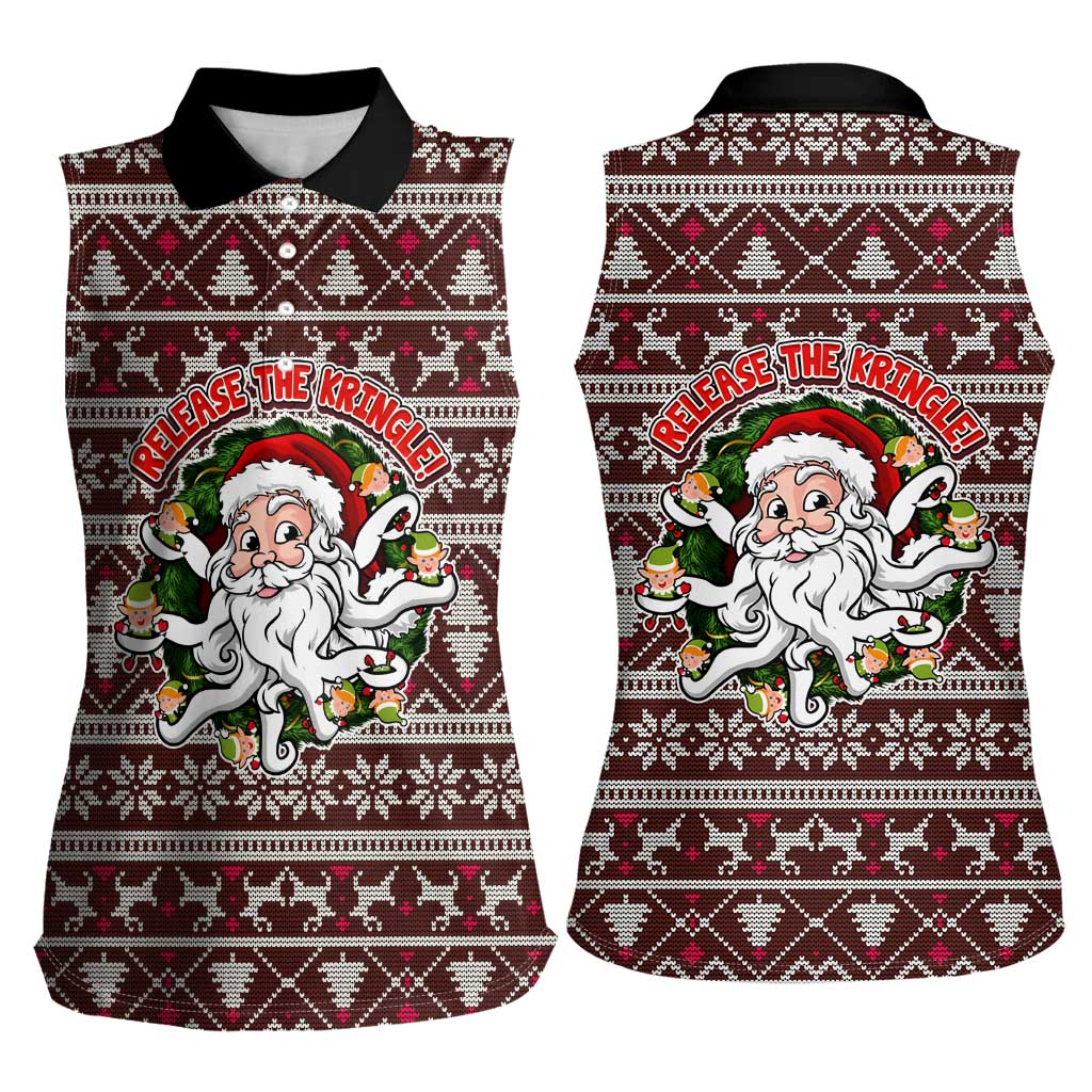 Funny Santa Claus Release The Kringle Christmas Women Sleeveless Polo Shirt Xmas Holiday Patterns - Wonder Print Shop