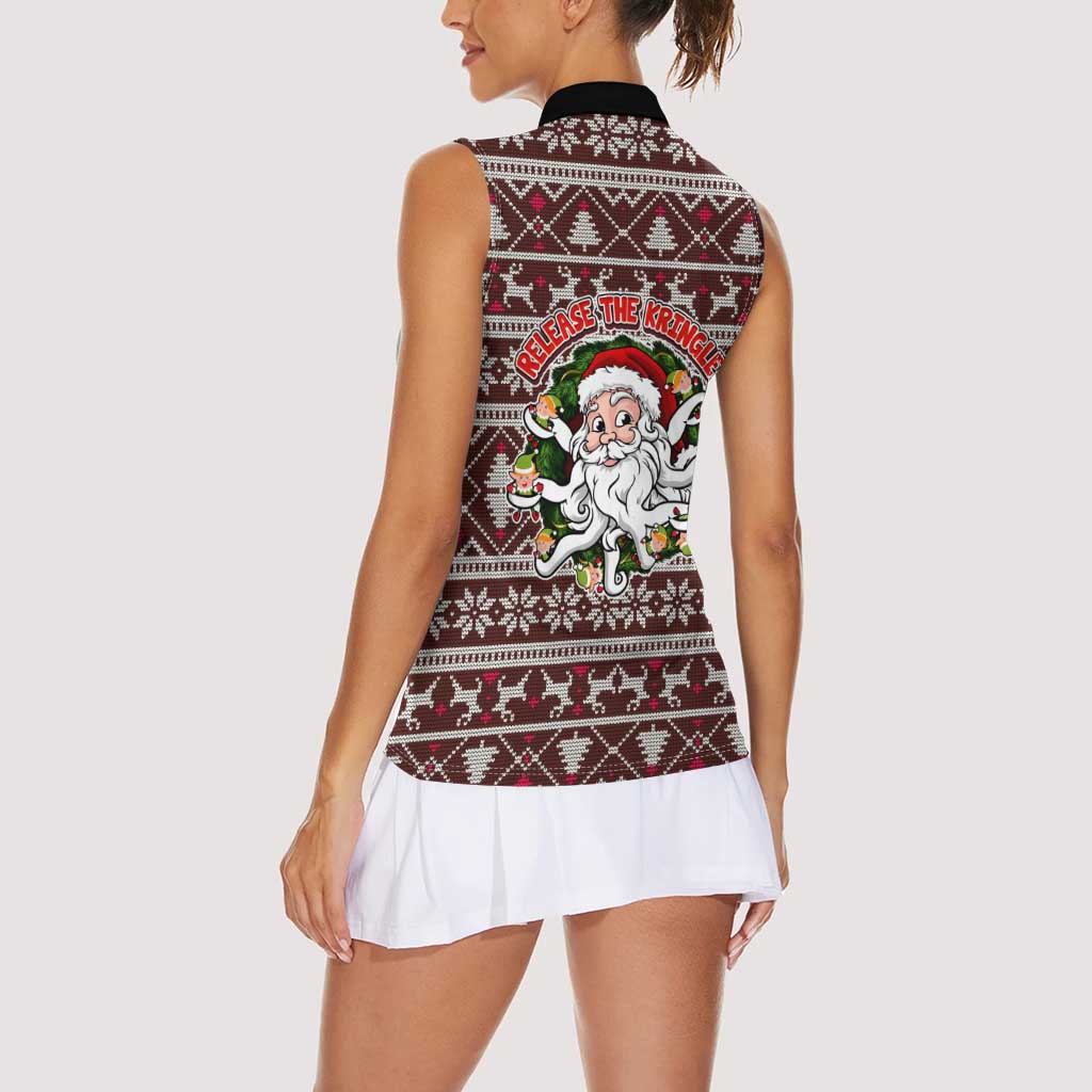 Funny Santa Claus Release The Kringle Christmas Women Sleeveless Polo Shirt Xmas Holiday Patterns - Wonder Print Shop