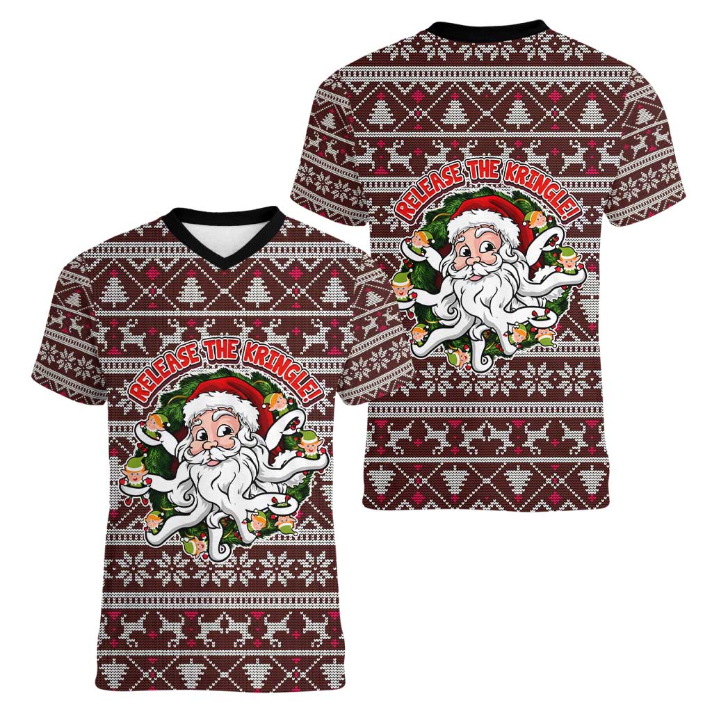 Funny Santa Claus Release The Kringle Christmas Women V-Neck T-Shirt Xmas Holiday Patterns - Wonder Print Shop