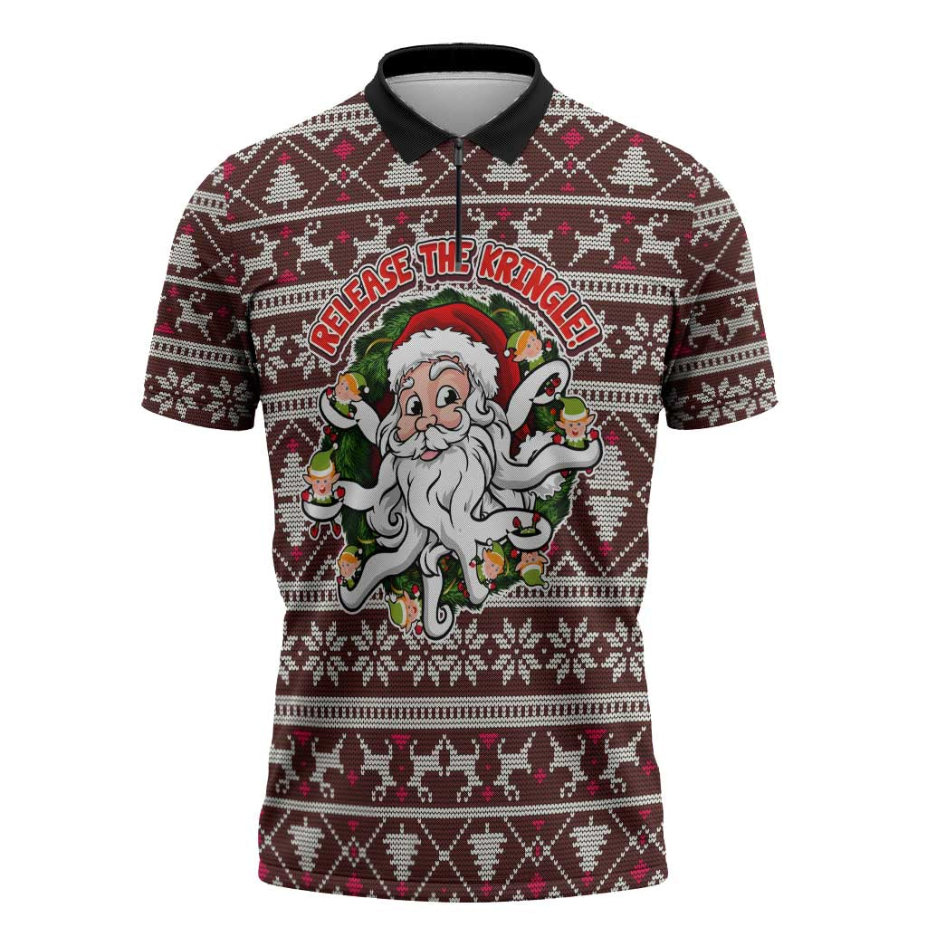 Funny Santa Claus Release The Kringle Christmas Zipper Polo Shirt Xmas Holiday Patterns - Wonder Print Shop