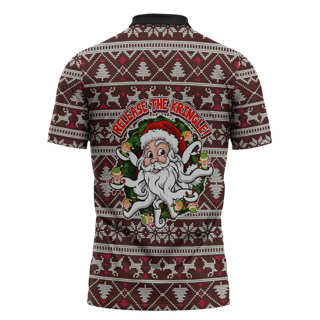 Funny Santa Claus Release The Kringle Christmas Zipper Polo Shirt Xmas Holiday Patterns - Wonder Print Shop