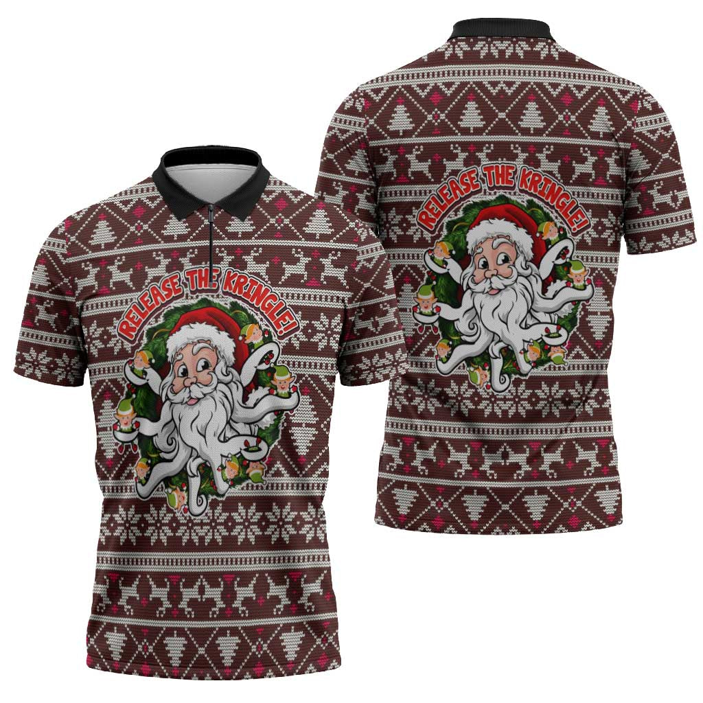 Funny Santa Claus Release The Kringle Christmas Zipper Polo Shirt Xmas Holiday Patterns - Wonder Print Shop