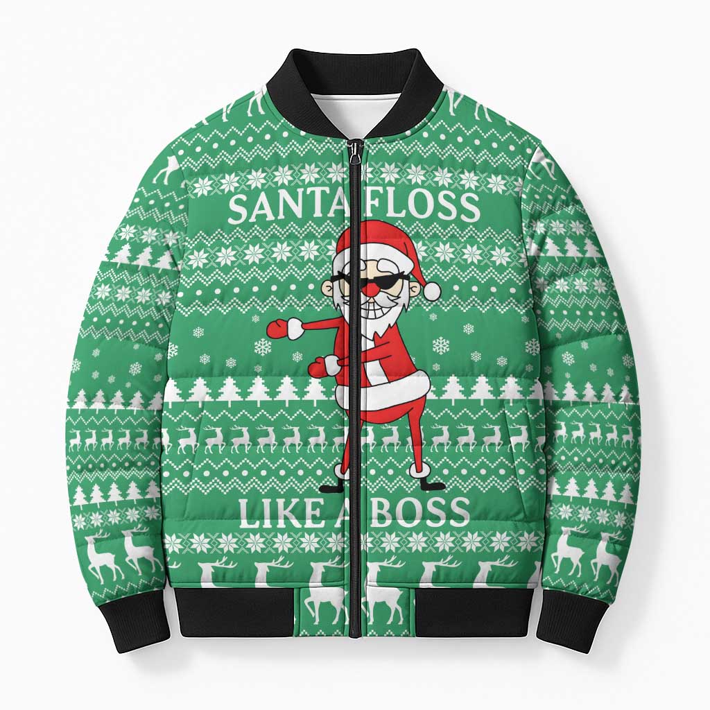 Funny Santa Claus Christmas Bomber Puffer Jacket Xmas Holiday Patterns - Wonder Print Shop