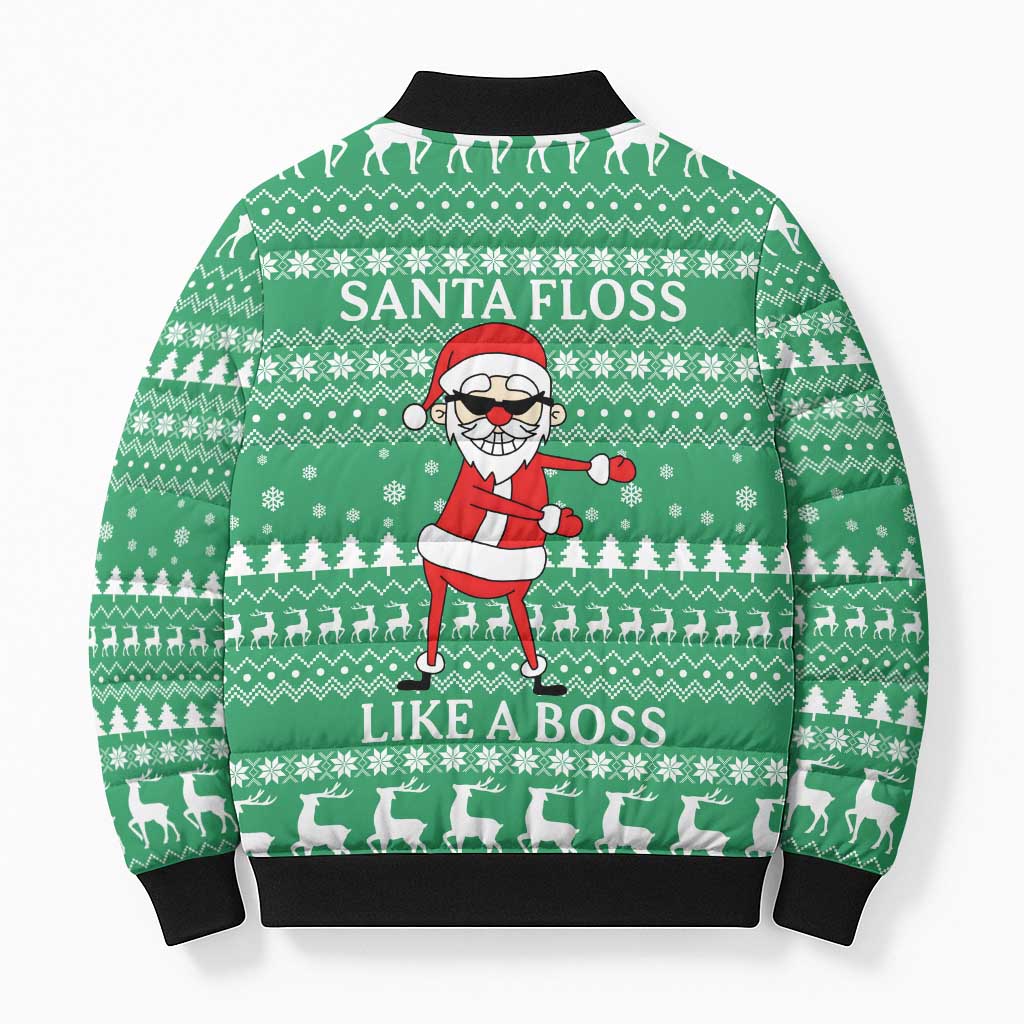 Funny Santa Claus Christmas Bomber Puffer Jacket Xmas Holiday Patterns - Wonder Print Shop