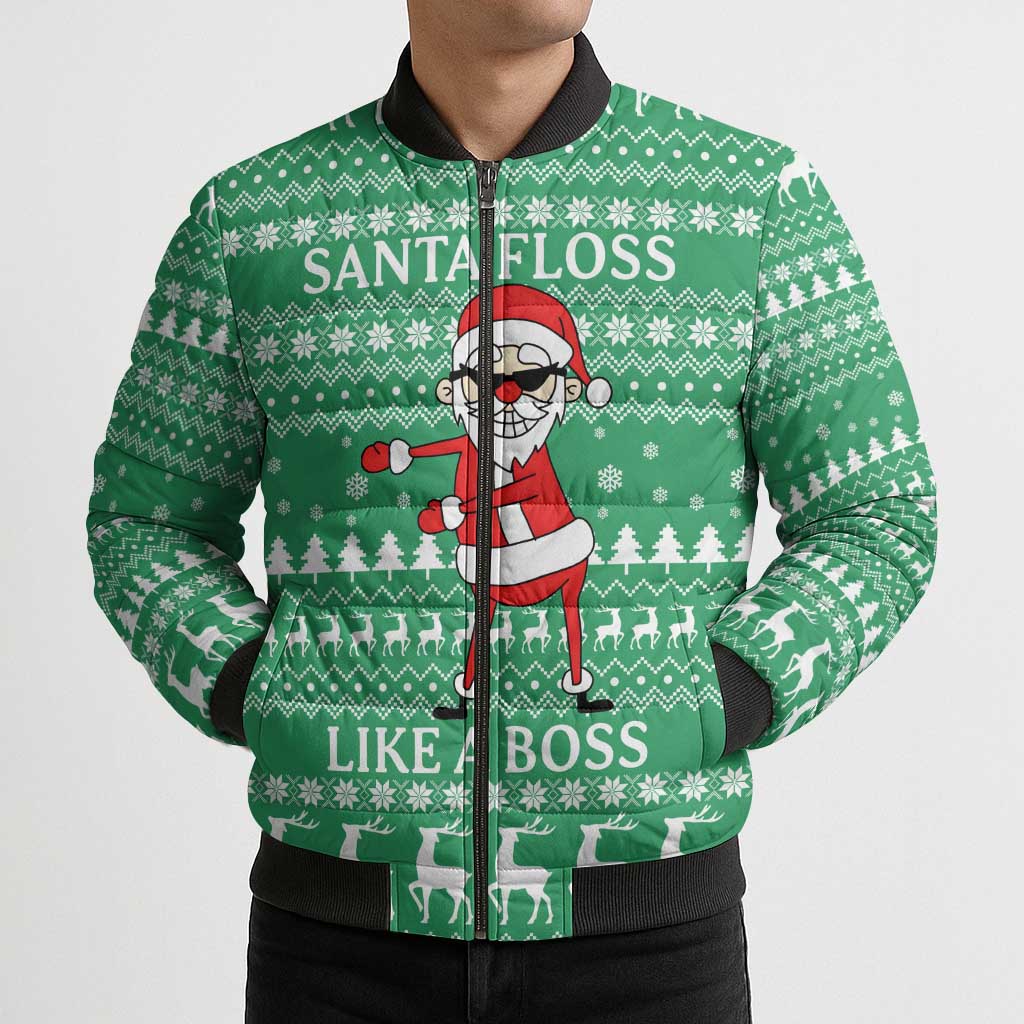 Funny Santa Claus Christmas Bomber Puffer Jacket Xmas Holiday Patterns - Wonder Print Shop