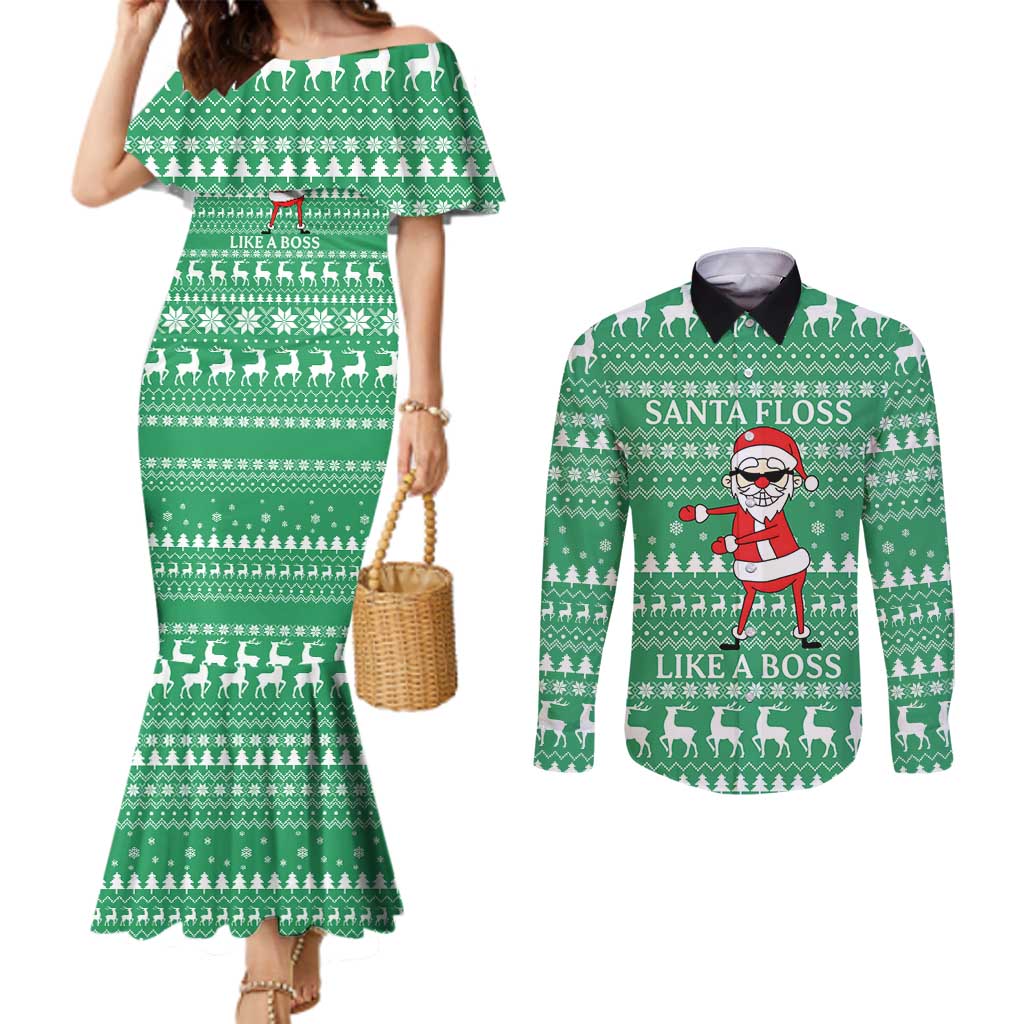 Funny Santa Claus Christmas Couples Matching Mermaid Dress and Long Sleeve Button Shirt Xmas Holiday Patterns - Wonder Print Shop