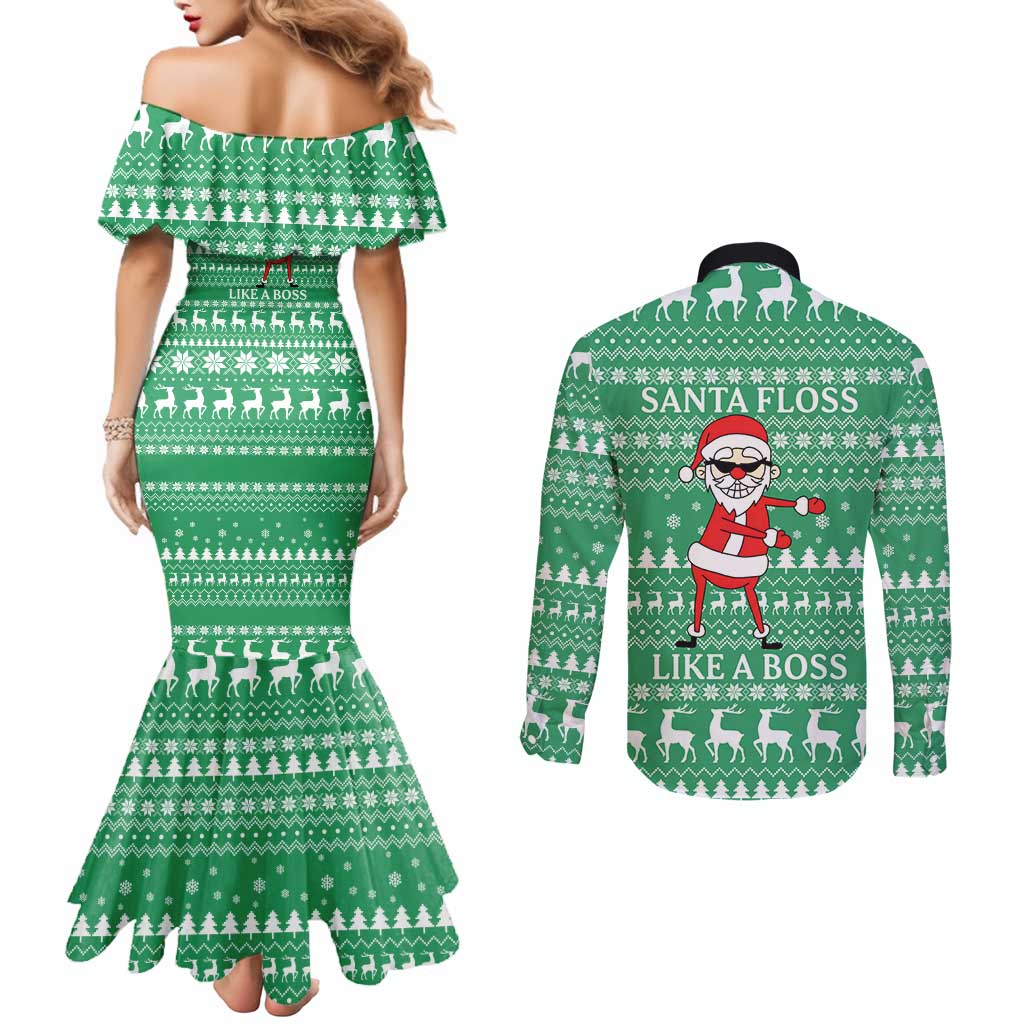 Funny Santa Claus Christmas Couples Matching Mermaid Dress and Long Sleeve Button Shirt Xmas Holiday Patterns - Wonder Print Shop