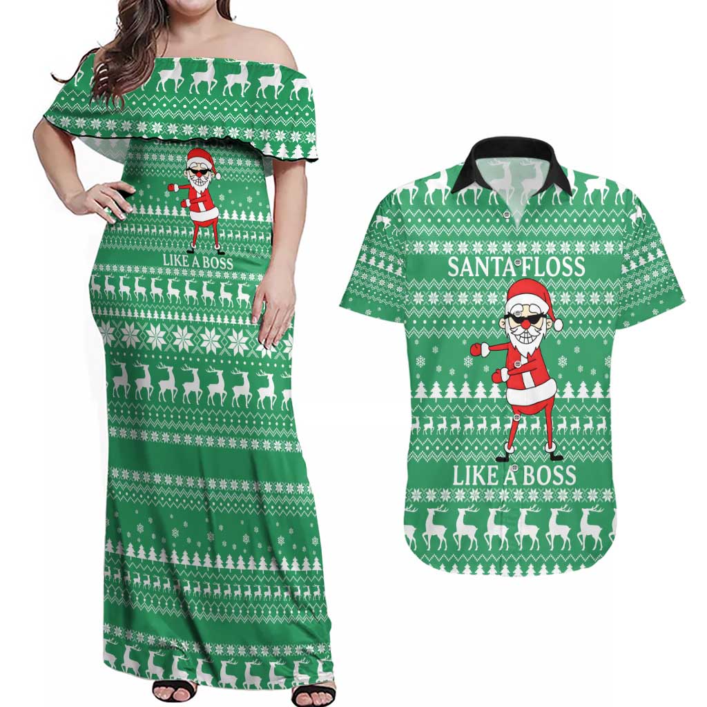 Funny Santa Claus Christmas Couples Matching Off Shoulder Maxi Dress and Hawaiian Shirt Xmas Holiday Patterns - Wonder Print Shop
