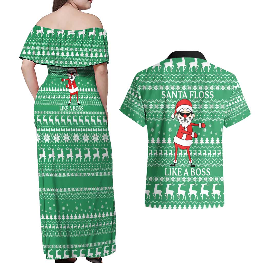 Funny Santa Claus Christmas Couples Matching Off Shoulder Maxi Dress and Hawaiian Shirt Xmas Holiday Patterns - Wonder Print Shop