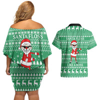 Funny Santa Claus Christmas Couples Matching Off Shoulder Short Dress and Hawaiian Shirt Xmas Holiday Patterns - Wonder Print Shop