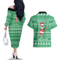 Funny Santa Claus Christmas Couples Matching Off The Shoulder Long Sleeve Dress and Hawaiian Shirt Xmas Holiday Patterns - Wonder Print Shop
