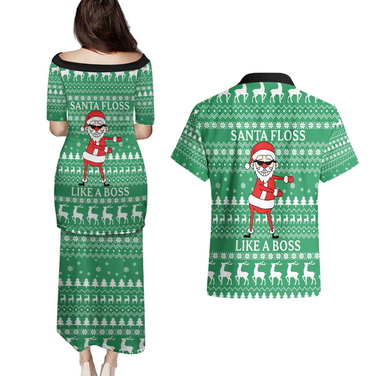 Funny Santa Claus Christmas Couples Matching Puletasi and Hawaiian Shirt Xmas Holiday Patterns - Wonder Print Shop