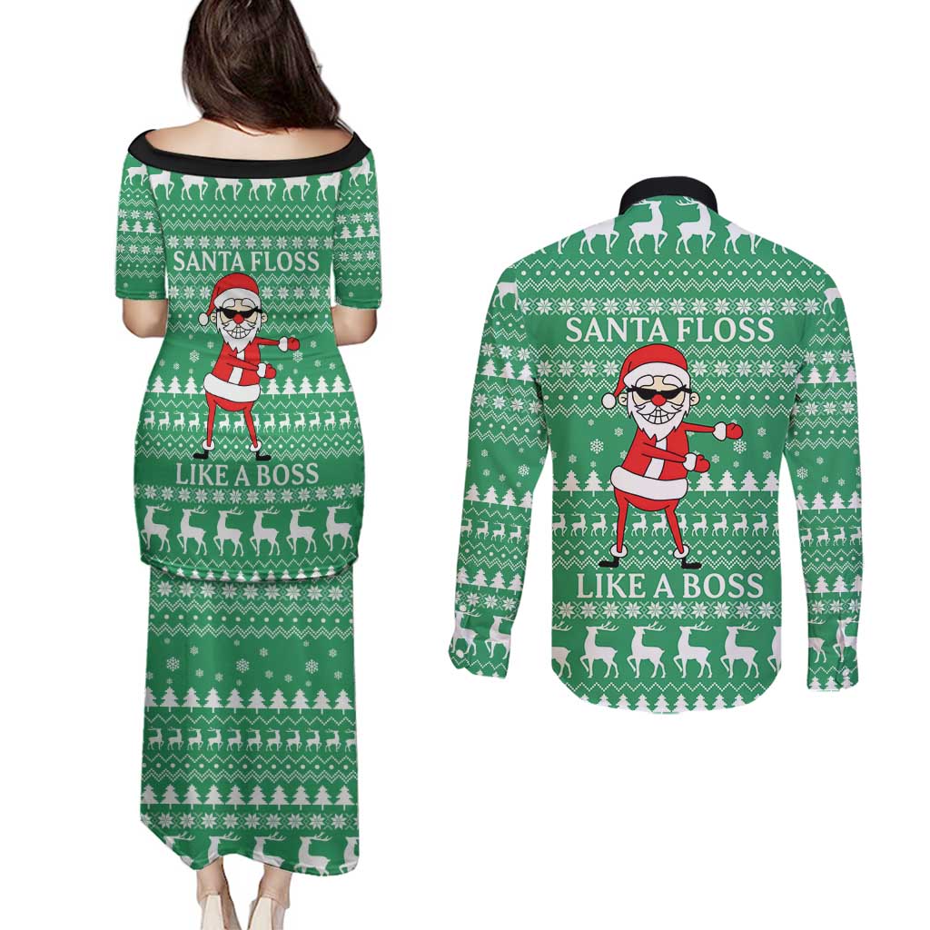Funny Santa Claus Christmas Couples Matching Puletasi and Long Sleeve Button Shirt Xmas Holiday Patterns - Wonder Print Shop
