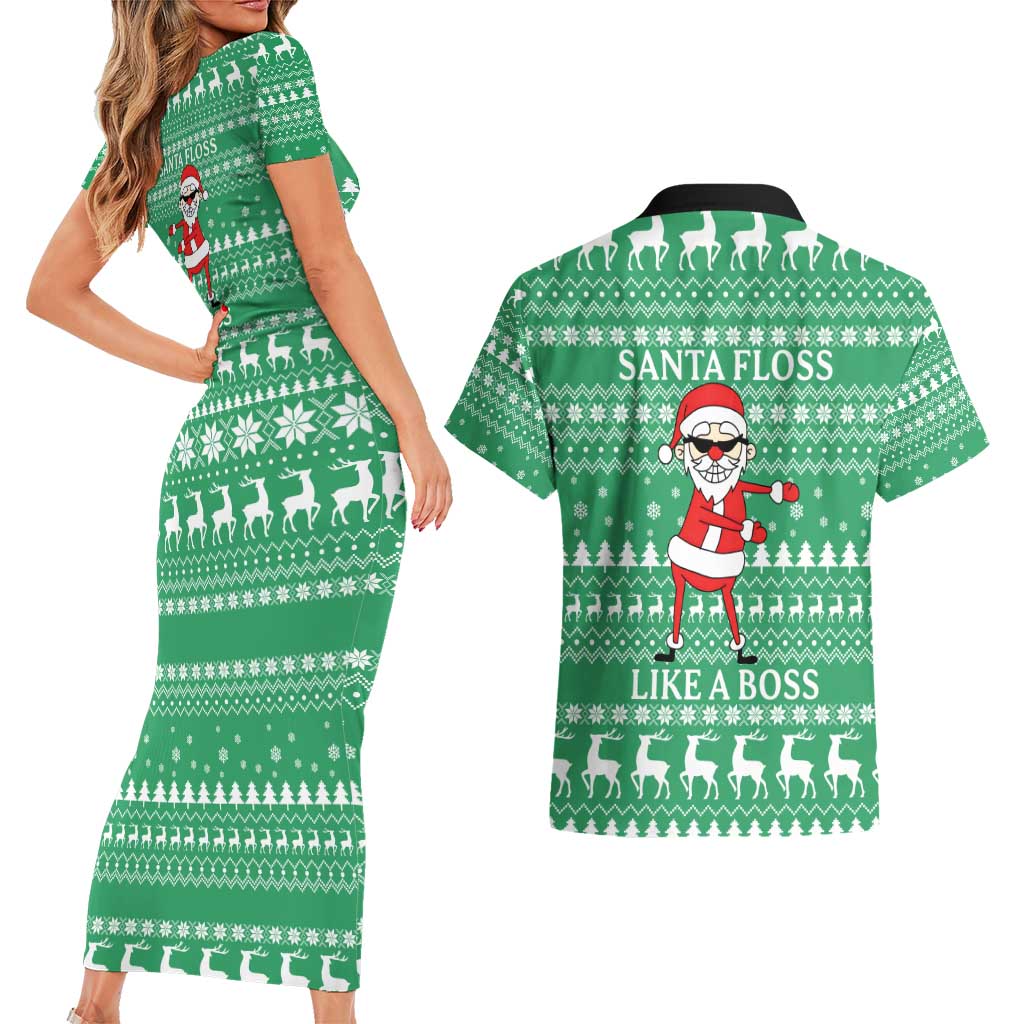 Funny Santa Claus Christmas Couples Matching Short Sleeve Bodycon Dress and Hawaiian Shirt Xmas Holiday Patterns - Wonder Print Shop