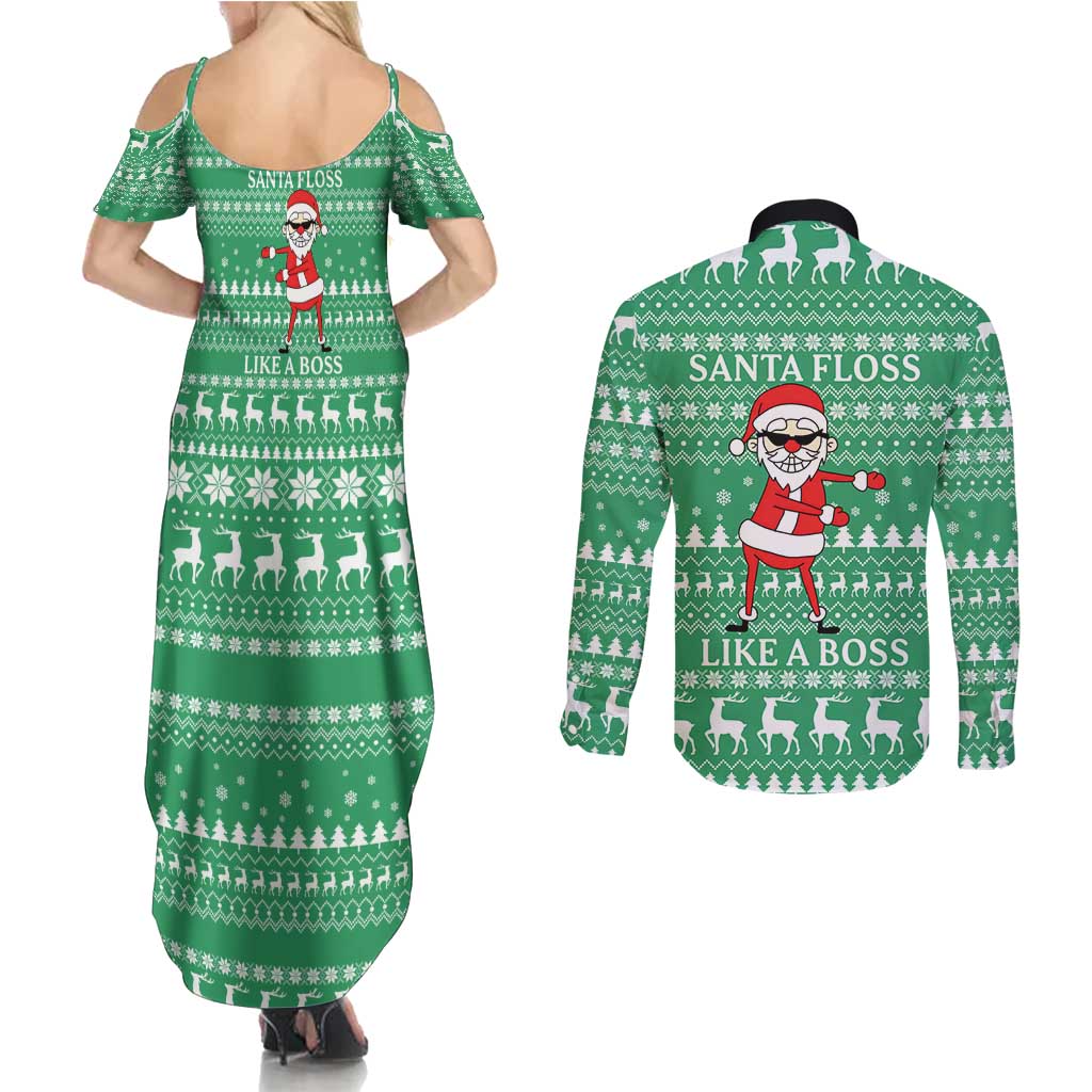 Funny Santa Claus Christmas Couples Matching Summer Maxi Dress and Long Sleeve Button Shirt Xmas Holiday Patterns - Wonder Print Shop