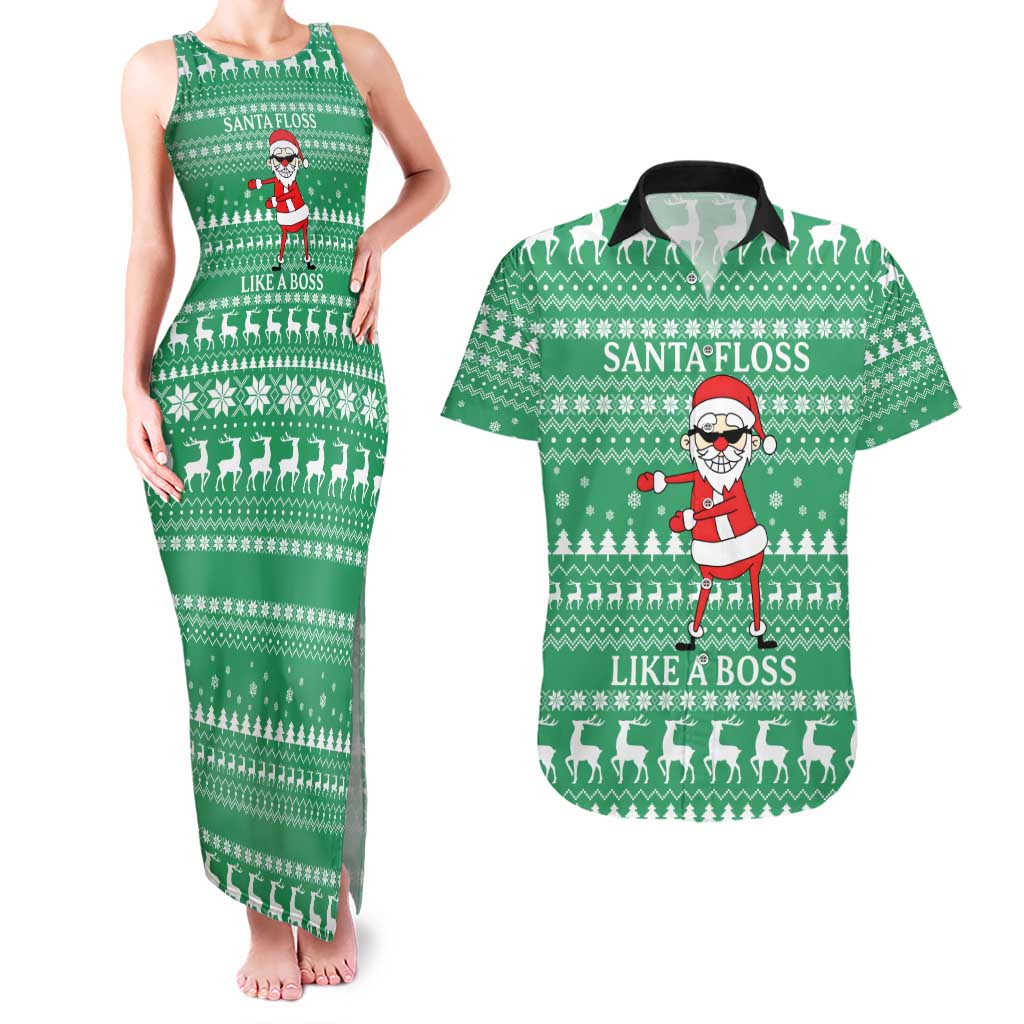 Funny Santa Claus Christmas Couples Matching Tank Maxi Dress and Hawaiian Shirt Xmas Holiday Patterns - Wonder Print Shop
