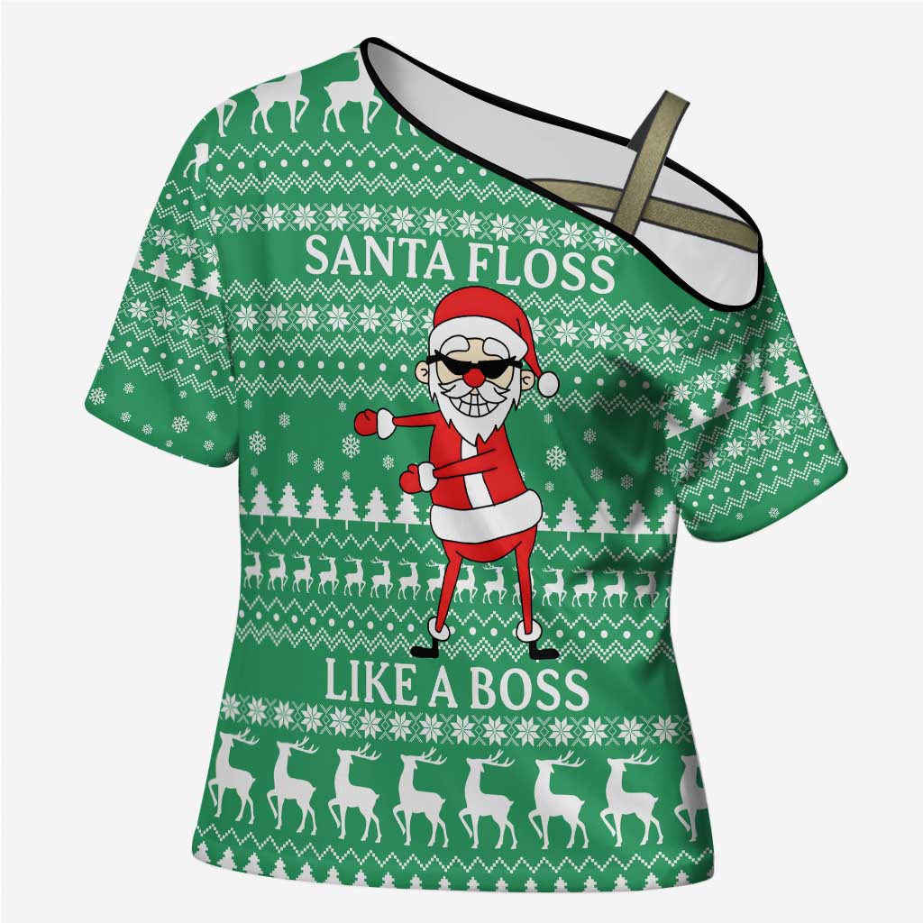 Funny Santa Claus Christmas Cross Shoulder Shirt Xmas Holiday Patterns - Wonder Print Shop