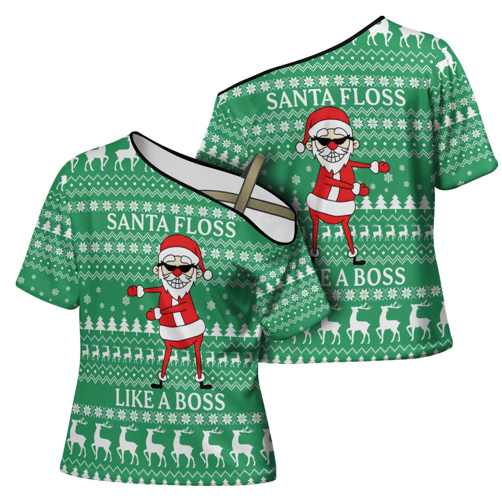 Funny Santa Claus Christmas Cross Shoulder Shirt Xmas Holiday Patterns - Wonder Print Shop